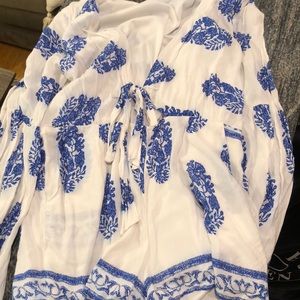 White and blue tie romper